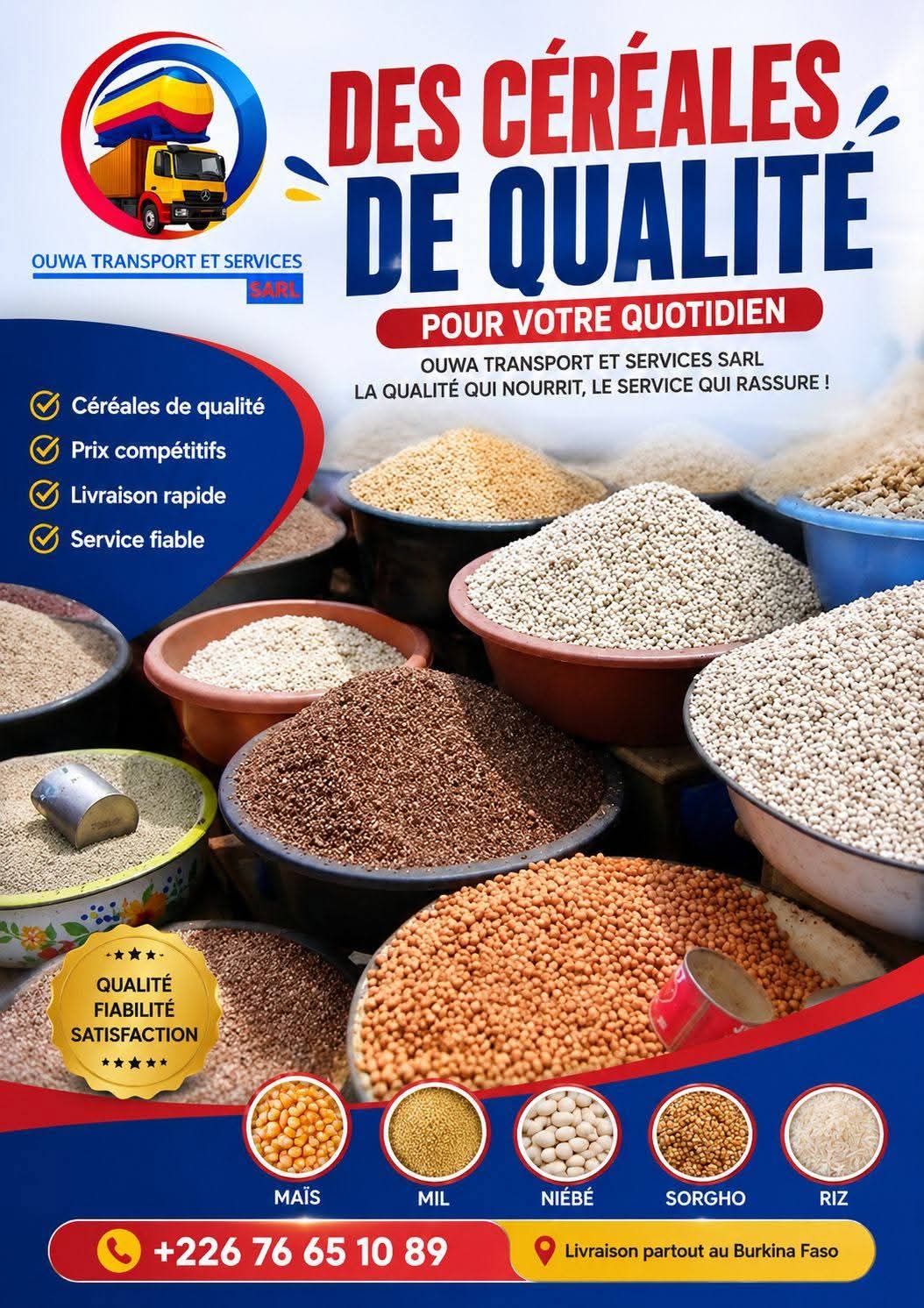 Affiche de céréales de qualité distribuées par OUWA